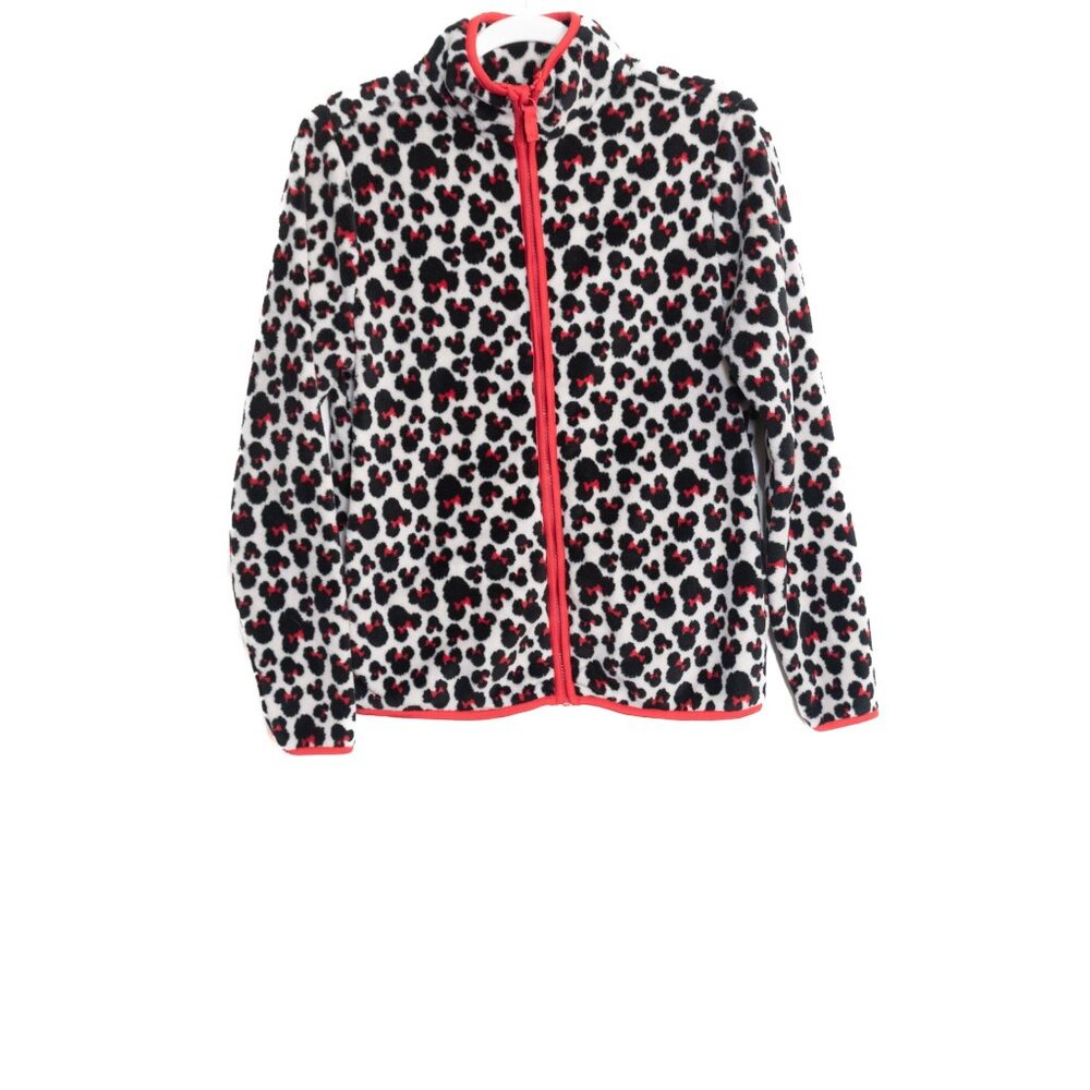Disney Size S Minnie Mouse Fleece Jacket With Leopard Print & Red Zipper